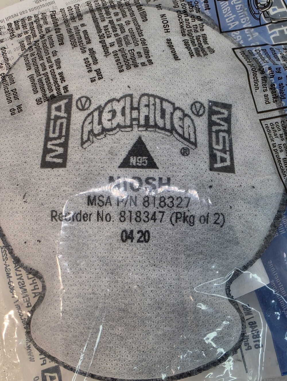 MSA Flexi-Filter P/N 818347 (2pcs) 4 Filters. Manufactured 04/20.